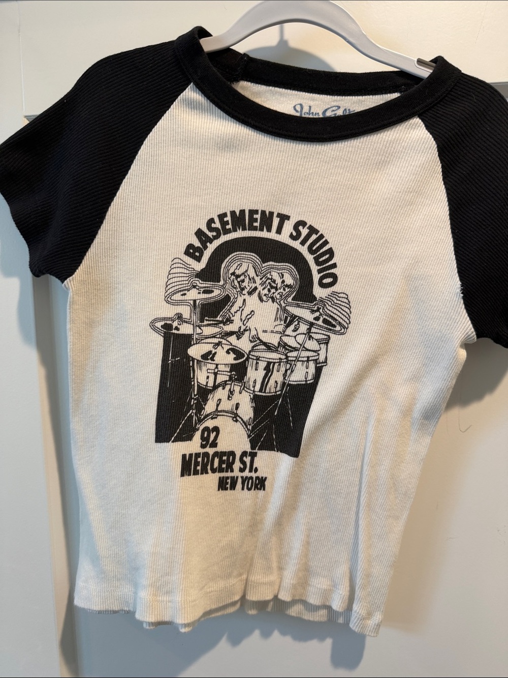 Brandy Melville Black & White Raglan 'Basement Studio' Graphic Tee